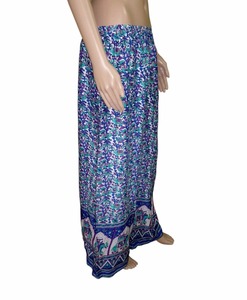 Pantalones Palazzo con estampado de hojas de elefante indio, ropa Hippie Bohemia multigypsy, para Yoga, palazzo, holgados, color azul - Product Image 4