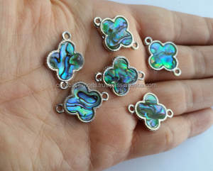 ลูกปัดหินรูปหอยเป๋าฮื้อสีน้ำเงินประดับจี้รูปดอกโคลเวอร์ทางศาสนาแบบคลาสสิกชุบทองเงินสเตอร์ลิง - Product Image 2