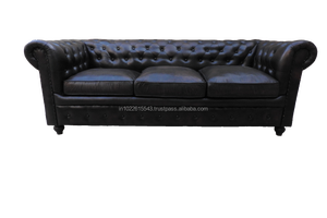 Sofá de cuero Vintage Chesterfield Industrial, chesterfields antiguo sofá de cuero negro de 3 plazas - Product Image 3