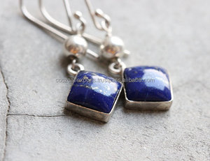 Vermiel Simple Boucles d'oreilles crochet en lapis-lazuli faites à la main pour femme plaqué or et rhodium pour cadeau de fête d'anniversaire - Product Image 3