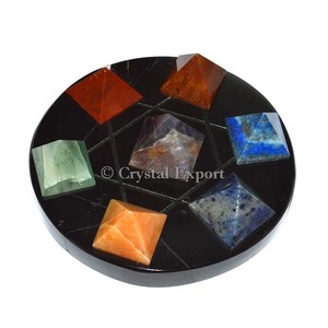 Black Agate With Seven <b>Chakra</b> Pyramids <b>Set</b> - Product Image 1