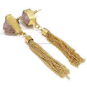 ต่างหูพู่ห้อยควอตซ์รูปกุหลาบสีชมพูสดใสดีไซน์ห่วงสวยวัสดุหลักสำหรับผู้หญิงของขวัญแต่งงาน - Product Image 1