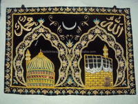 Zari Hand bestickter islamischer betender Wandteppich Luxuriöser spiritueller Wohnkultur Halbe del stein Inlays Kreuz stich