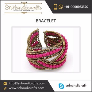 Trendy Fluorescent Pink Bead Made <b>Bracelet</b> Available in Bangle Style - Product Image 1
