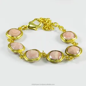 Naturale rosa opale pietra preziosa 18k designer placcato oro 7.5 inch catena del braccialetto