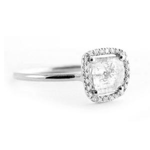 Anillo de compromiso de aniversario de boda de diamante redondo y en rodajas de corte brillante genuino de oro sólido de 14 quilates de alta calidad joyería hecha a mano - Product Image 3