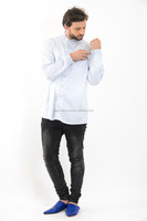 Tunique marocaine traditionnelle chic et confortable pour homme, chemise faite à la main en tissu de haute qualité, marque Biyadina, broderie blanche