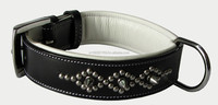 Collar de Perro Personalizado Premium, Marca OWE, Cuero Genuino Acolchado, Diseño Sólido con Remaches Decorativos, Tallas XS-5XL, Logotipo de Marca Personalizado