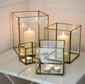 בציר זכוכית & פליז תיבת showcase, קוביית בצורת תצוגת מקרה סט של 4 קופסות