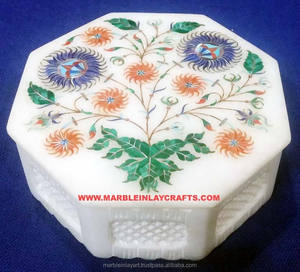 Caja de joyería decorativa con incrustaciones de mármol blanco - Product Image 1