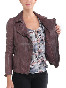 Chaqueta de cuero desgastado ajustada para mujer Elegante aspecto lavado marrón Prendas de abrigo de moda para damas modernas - Product Image 5