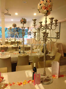 Silver Tall Wedding Candelabra With Flower Bowl for Wedding Centerpiece 9 Arms Floor Candelabra Stand for <b>Taper</b> <b>Candles</b> - Product Image 3