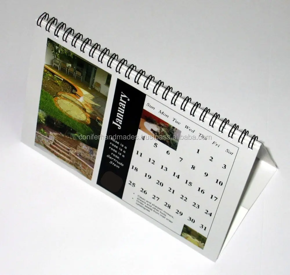 Logotipo impresso sprial barraca forma calendário com uma página para cada mês do ano