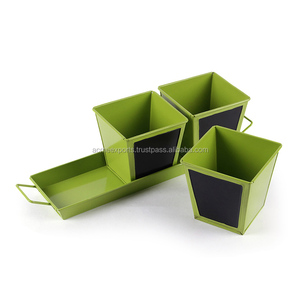 Lot de 3 bacs de rangement en métal vert avec plateau Solution d'organisation élégante et pratique pour la maison ou le bureau - Product Image 1