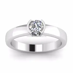 1.50CT Real Moissanite Solitaire Anillo de compromiso VVS Claridad Medio bisel Ajuste Estilo clásico Corte 14K Oro blanco Alianza de boda - Product Image 1