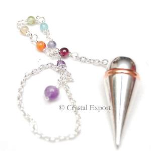 Pendules en Agate Chakra Naturelle - Origine IN - Met-006 - Taille 40mm - Expertise par un tiers - Pendules en métal - Product Image 1