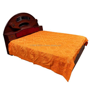 Drap de lit indien fait à la main Royal vieux miroir broderie personnalisé King Size coton couvre-lit plante ameublement poids lourd - Product Image 1