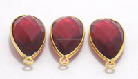 Connecteur maillon bohème en argent sterling 925 fait main avec pierre précieuse naturelle de quartz rubis facetté taille poire, trou de 1 mm, pierre de naissance