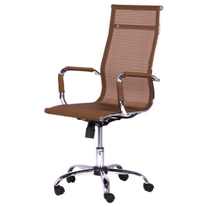 Chaise de bureau ergonomique en PU, fauteuil pivotante, avec base chromée, pour ordinateur de bureau, de qualité supérieure, couleurs 8800 marron et argent - Product Image 3