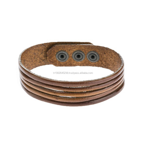 Pulsera de cuero genuino hecha a mano para hombres y mujeres brazalete trenzado ajustable estilo Punk Vintage logotipo personalizado disponible regalo OEM - Product Image 2