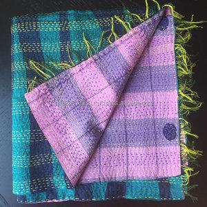 Reversible Kantha Handmade Re-Cyled Seiden schal Stola Multi color Multi use Einzigartige <span class=keywords><strong>hand</strong></span> gewebte Kantha Work Neck Wickels chals Schals