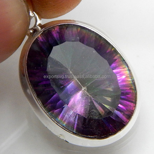 Pendentif attrayant en argent sterling 925 avec breloques à la mode en quartz mystique et pierres précieuses naturelles - Product Image 2