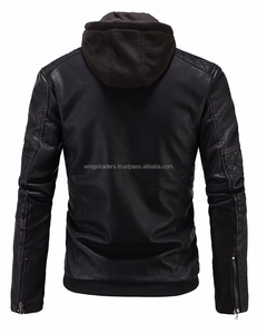 Ailes commerçants hommes hiver mode veste en cuir véritable noir à capuche fermeture éclair crochet respirant grande taille brodé Style - Product Image 3