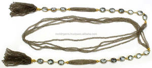 Collar largo de cuentas de cuarzo ahumado, bisel de azulejo Ru negro, colección de invierno, aleación hecha principalmente para fiestas de boda, regalos de compromiso - Product Image 2