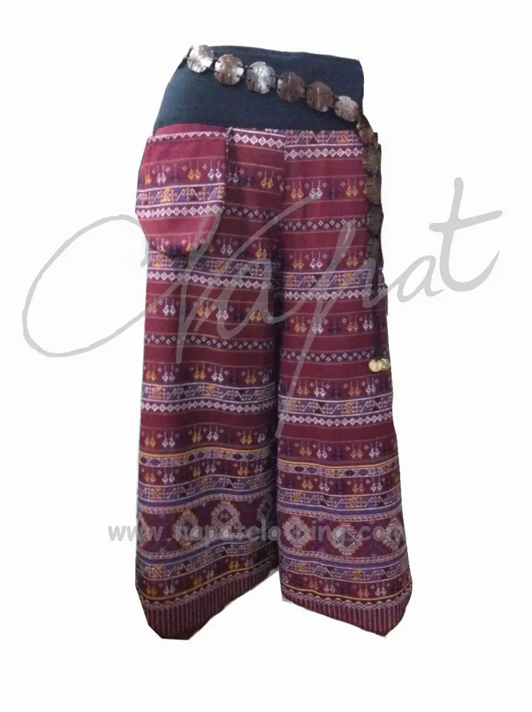 Pantalon sarouel Pallazo pour femme, jambes larges, en tissu tribal thaïlandais,