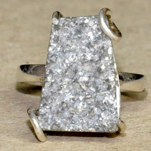 Anillo de plata hecho a mano Druzy, anillos de plata de ley 925, anillo de plata con piedras preciosas en línea, joyería de plata, anillo de moda para mujer. - Product Image 1