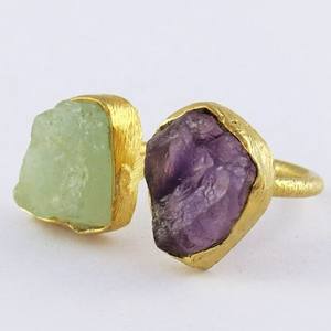 Anillos chapados en oro y plata de ley 925, amatista aguamarina, piedra rugosa, joyería de plata India - Product Image 2