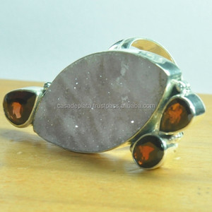 Classic 925 Sterling <b>Silver</b> <b>Wedding</b> Anniversary Engagement Unisex <b>Ring</b> Inlaid Druzy & Garnet Gemstone Bezel Setting Fashionable - Product Image 1