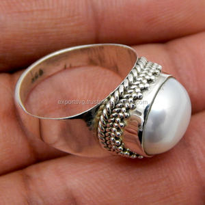 Cute <b>Pearl</b> Gemstone Silver <b>Ring</b> 925 Sterling Classic Wedding Engagement Jewelry for Women for Parties and Anniversaries - Product Image 2