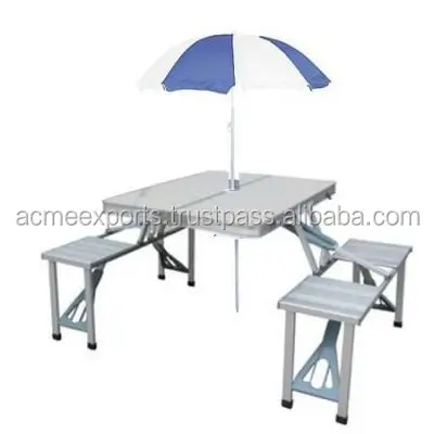 Складной металлический стол для пикника с зонтиком
