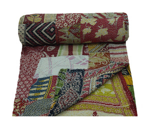 Couette Vintage indienne en Patchwork, couette réversible, taille Queen, 1 pièce - Product Image 1