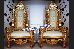 ชุดเก้าอี้แกะสลักสีทองสำหรับงานแต่งงาน Maharaja เก้าอี้แต่งงาน King Queen เก้าอี้แต่งงาน - Product Image 2