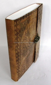 Journal vintage en cuir fait à la main avec fermeture à verrouillage véritable arbre de vie en relief et journal de style fleur arbre de vie - Product Image 4