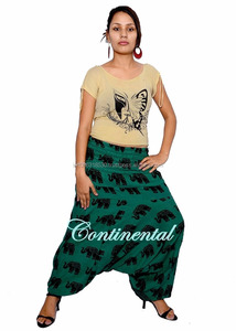 Green Indian Cotton Harem Pants Unisex Men <b>Women</b> <b>Summer</b> Hip Hop Flat Front Elastic Wholesale - Product Image 2