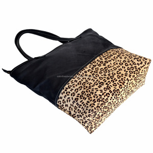 Venta al por mayor de la moda de las mujeres de cuero genuino negro Messenger Shopping Tote Bag Leopard Printed Party Bag Shoulder Bag Tote Handbags - Product Image 3
