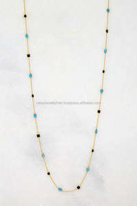 Collar de capas largas de oro ónix, turquesa y negro, Vermeil - Product Image 1