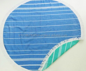 Toalla de playa redonda con flecos de borlas de fábrica turca, toalla redonda Pestemal colección RPT de fabricación turca - Product Image 5