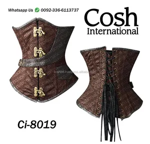 مشد COSH مصنوع من القطن البني الصلب والجلد للتدريب على الخصر القوطي وستيمبونك مشد الموضة قابل للتعديل البائعين