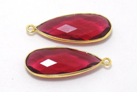 Connecteur maillon bohème en argent sterling 925 fait main avec pierre précieuse naturelle de quartz rubis facetté taille poire, trou de 1 mm, pierre de naissance