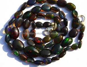 Precio DE PEPITA lisa de ópalo negro etíope-Collar de gemas de cristal y cristal calentado con humo competitivo - Product Image 3