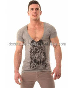 เสื้อยืดคอวีลึกสำหรับผู้ชายผ้าโพลีเอสเตอร์ออกแบบได้ตามต้องการ - Product Image 5