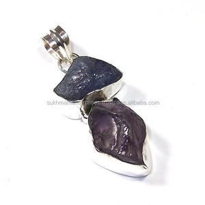 Bijoux en argent 925 pendentif en pierre brute naturelle bijoux tanzanite pendentif améthyste en argent sterling 925 - Product Image 1