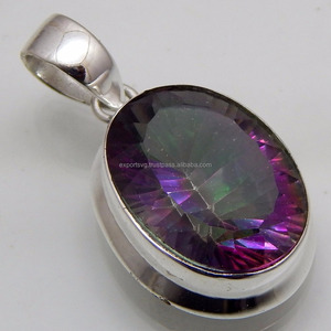 Pendentif attrayant en argent sterling 925 avec breloques à la mode en quartz mystique et pierres précieuses naturelles - Product Image 1