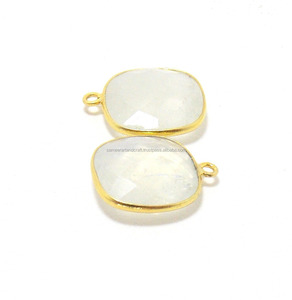 Fait à la main arc-en-ciel pierre de lune coussin forme lunette connecteur simple caution fabrication de bijoux lien naturel blanc pierre précieuse plaqué or - Product Image 3