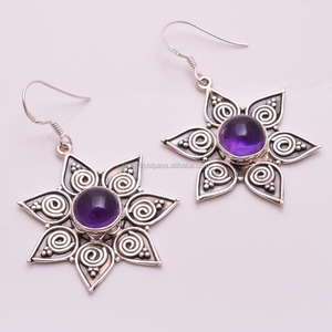 Pendientes de piedras preciosas de plata sólida 925, joyería de plata de piedras preciosas de amatista, joyería de plata antigua, exportador de joyas de piedras preciosas hechas a mano - Product Image 1