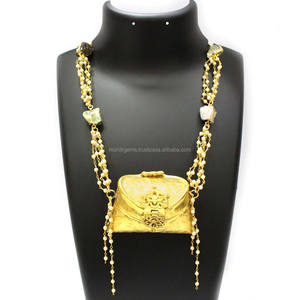 Collier statement pour femme en alliage plaqué or 18 carats avec petite chaîne à maillons perlés pour fiançailles, mariage et cadeau - Product Image 1